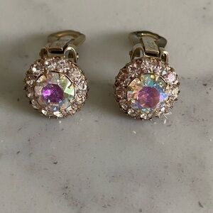 Weiss Signed Statement Sparkly Round Rhinestone Earrings Clip-ons
